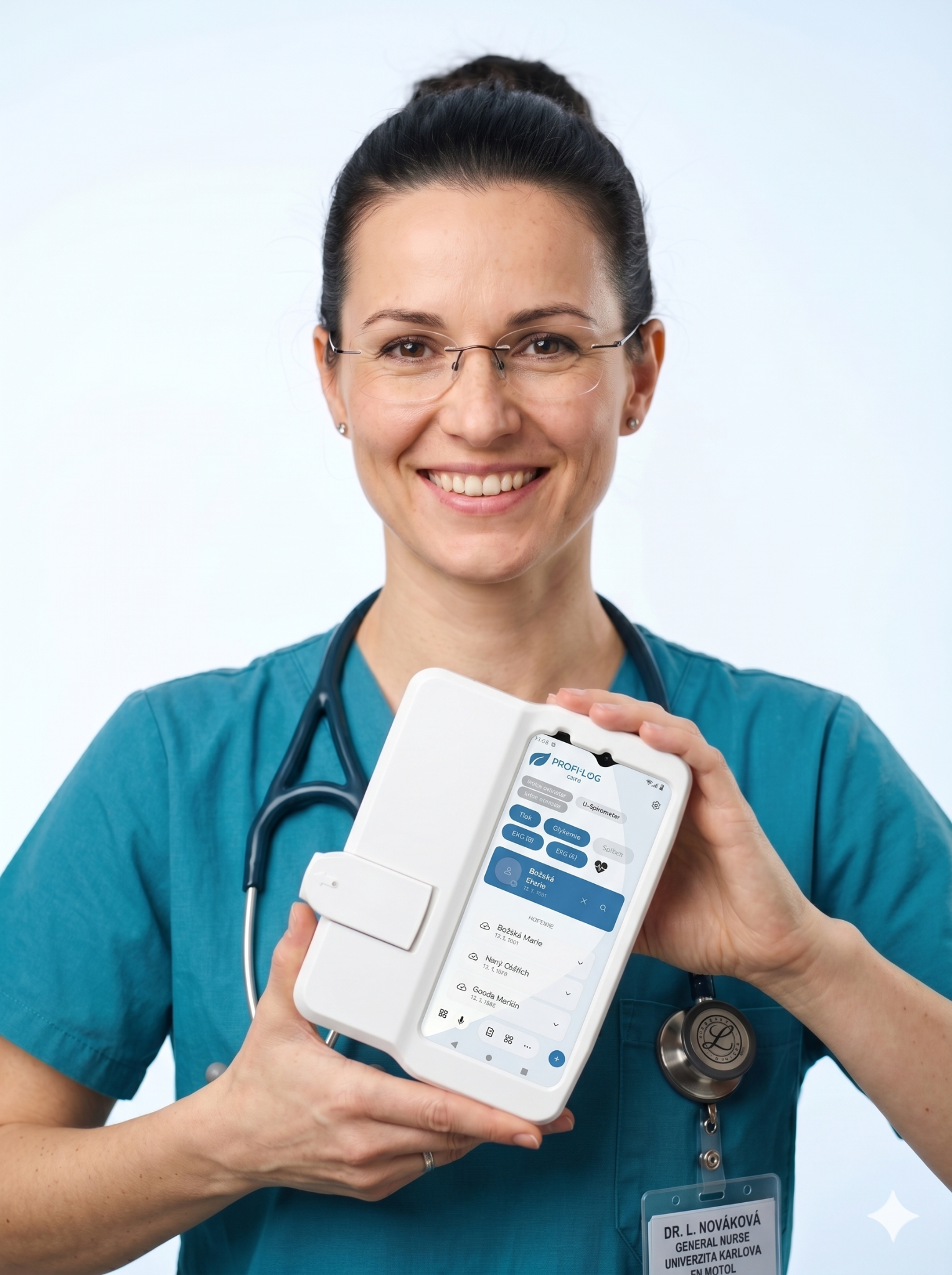 A healthcare professional holding the SCASE Smart Health Monitor